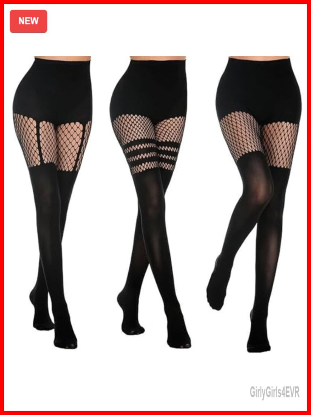 3 Pairs Women Faux Thigh High Fishnet Stockings Halloween Cosplay Tights